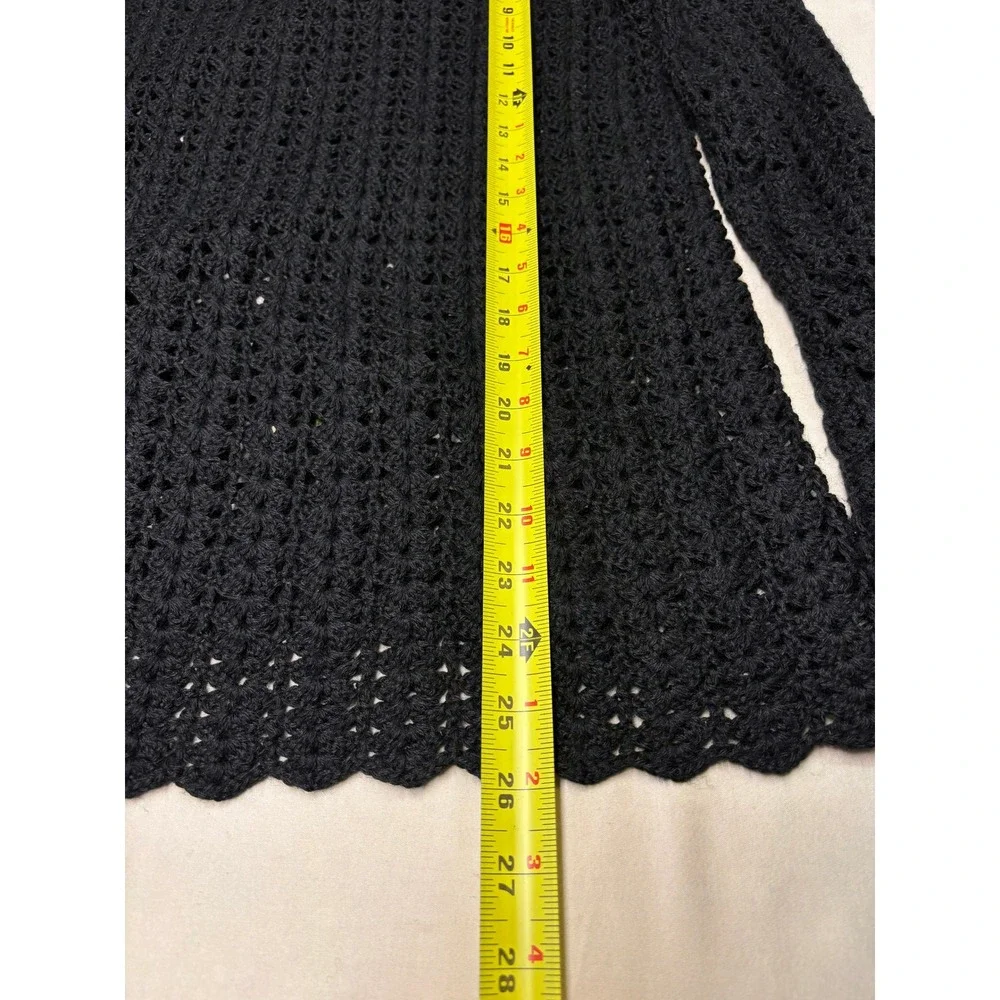 Free People Crochet Knit Floral Quilted Tunic Top Black Women XS Wool Blend Boho